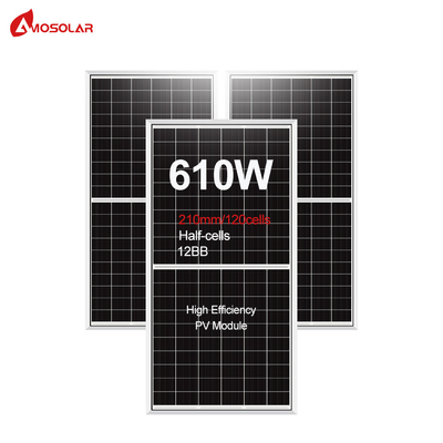 Amosolar 580W 590W 600W 610W pannello solare a metà taglio con vetro temperato a ferro basso da 3,2 mm