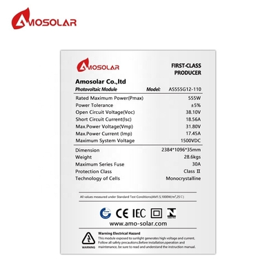 Amosolar Mono 535w-555w pannelli solari con 182mm PERC Mezzo Celle Accetta ordini OEM
