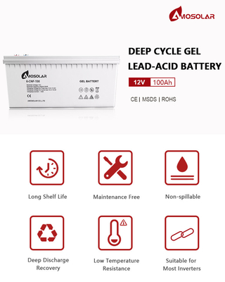Carrozze da golf Amosolar 12V 100Ah 150Ah 200Ah 250Ah Gel Batteria al piombo acido per 6000 ciclo di vita