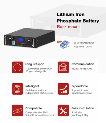 LiFePO4 Batteria 48v 51.2v 50ah 100ah 200ah Protezione multipla Sicuro Lunga durata per l'energia elettrica