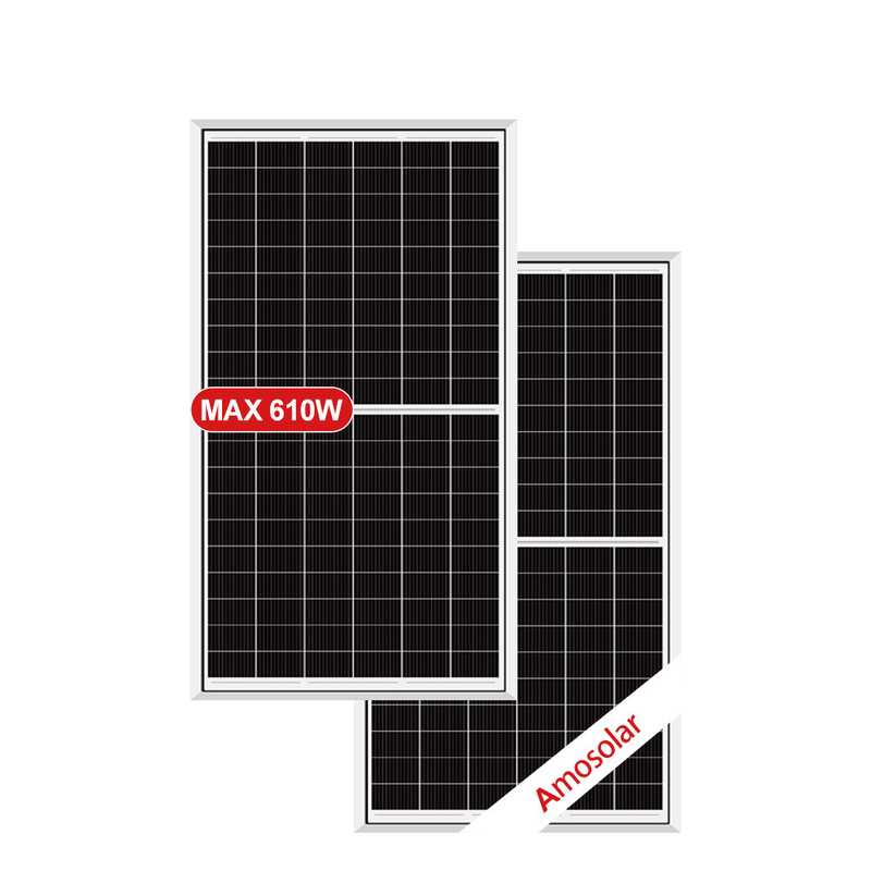 Amosolar 580W 590W 600W 610W pannello solare a metà taglio con vetro temperato a ferro basso da 3,2 mm